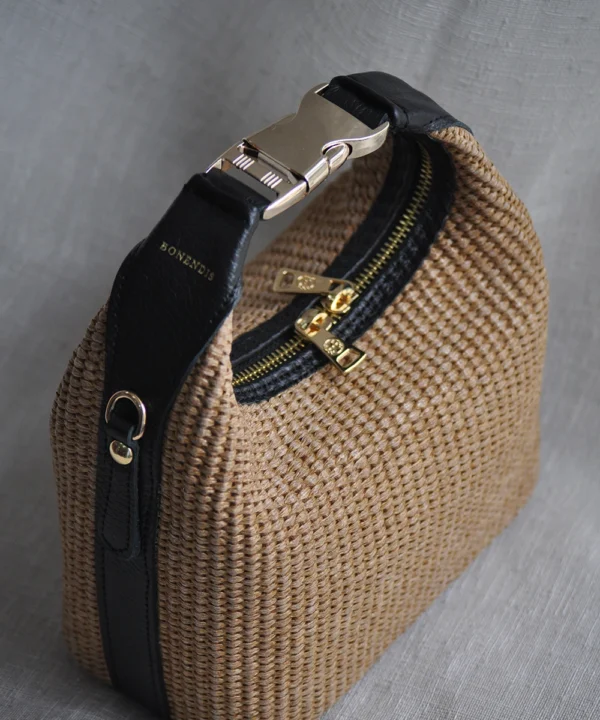 Maggie in Raffia & Black Leather